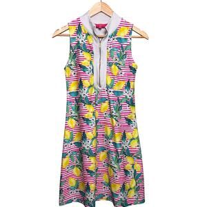 Kaeli Smith Quinn Lemon Print Pink White Stripe Mini Dress Floral size XS Summer